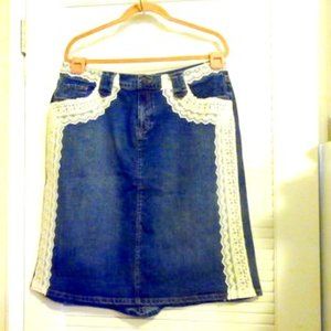 Too-She-She Blue Denim Lace Skirt Size 16